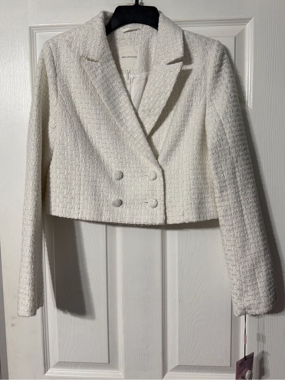NWT Avec Les Filles Anthropologie Cropped Double-Breasted Cream Bouclé Jacket